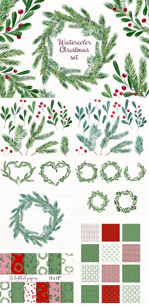 Christmas watercolor collection 2041474