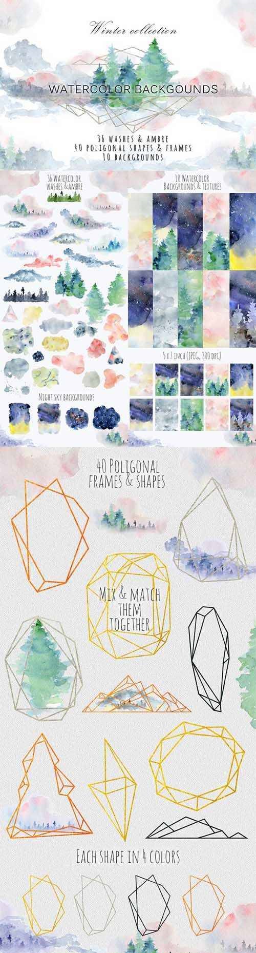 Winter watercolor backgrounds - 2088256