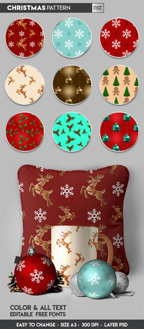 9 Christmas Patterns Collection for Photoshop (PAT)
