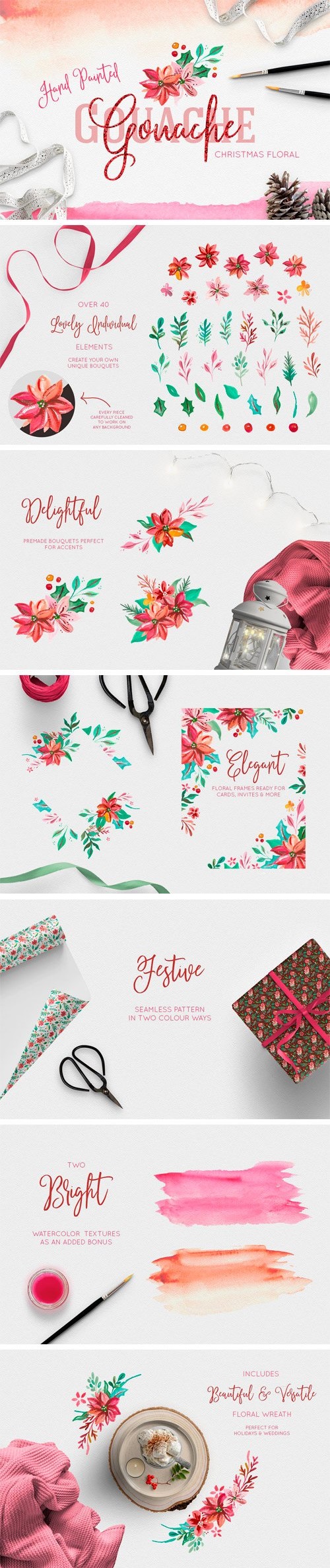 Hand Painted Gouache Holiday Floral - 2099283