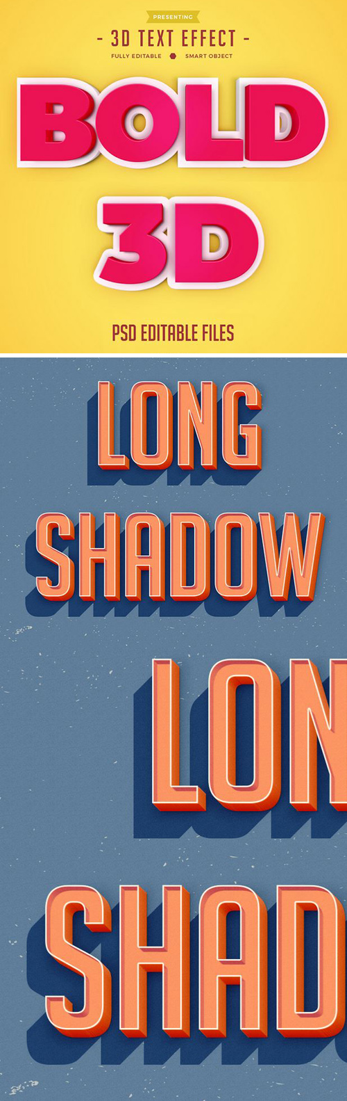 3D Bold & Long Shadow Text Effects for Photoshop