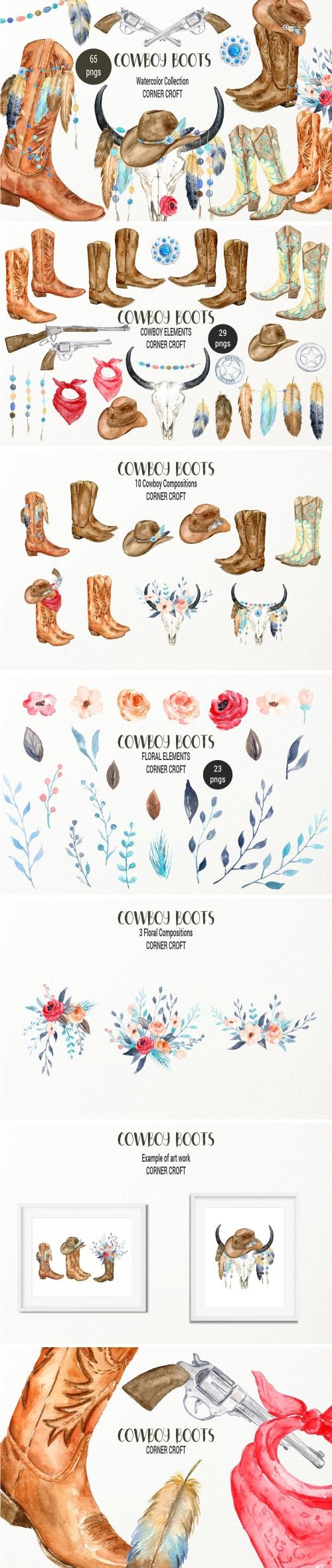 Watercolor Cowboy Boots And Accessory collection - 2272625