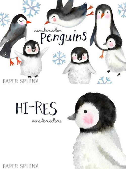 Watercolor Penguins Clipart 2205007