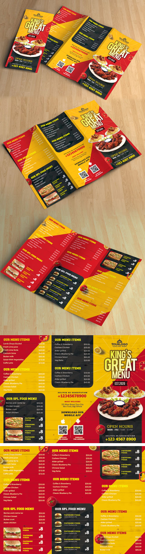 Restaurant Tri-Fold Brochure Menu PSD Template