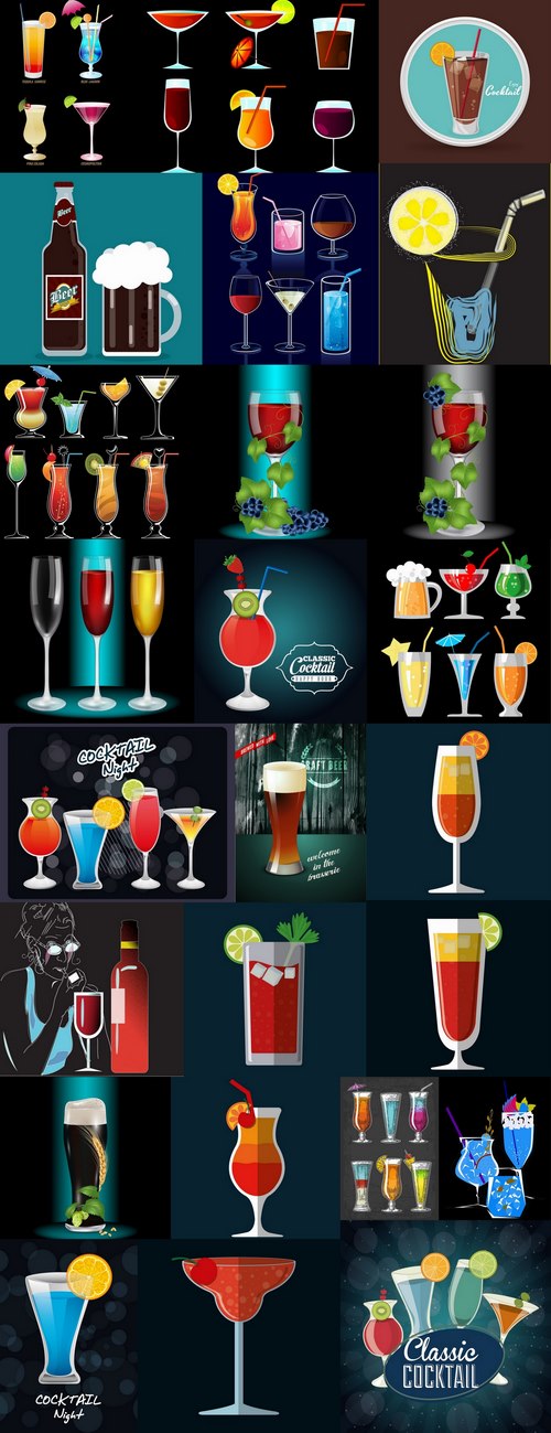 Cocktail drink fresh glass cup vector image 25 EPS
