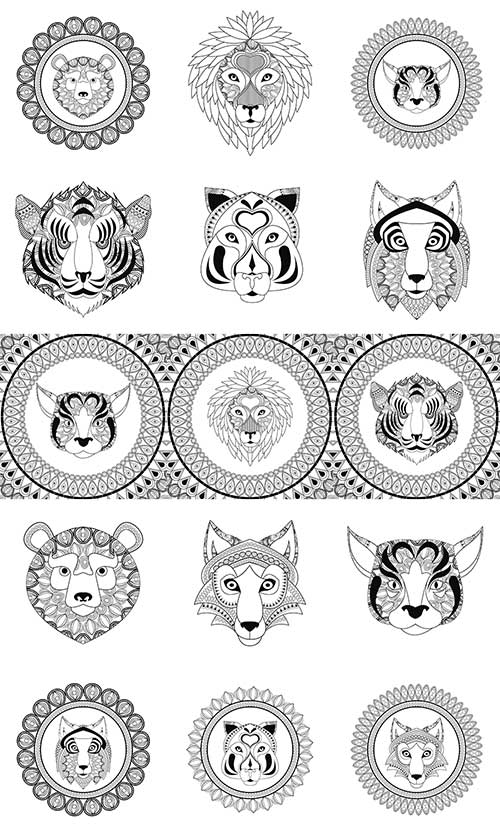 , , , ,    / Tiger, lion, wolf, lynx, bear in vector
