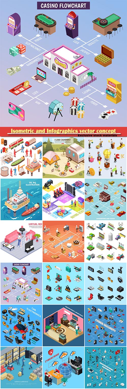 Isometric and Infographics vector concept, icon set on business style # 8