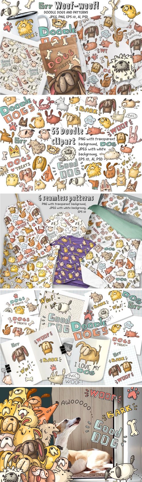 Set of funny dogs and patterns - 2319311