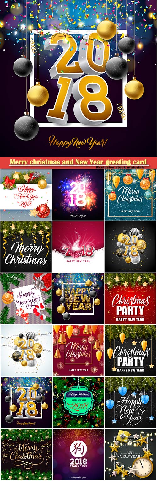 Merry christmas and New Year greeting card vector # 17
