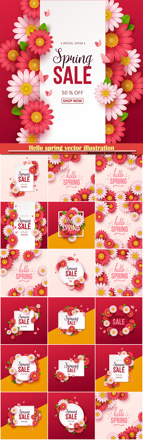 Hello spring vector illustration, Happy Women's Day, 8 March, spring flowe ...