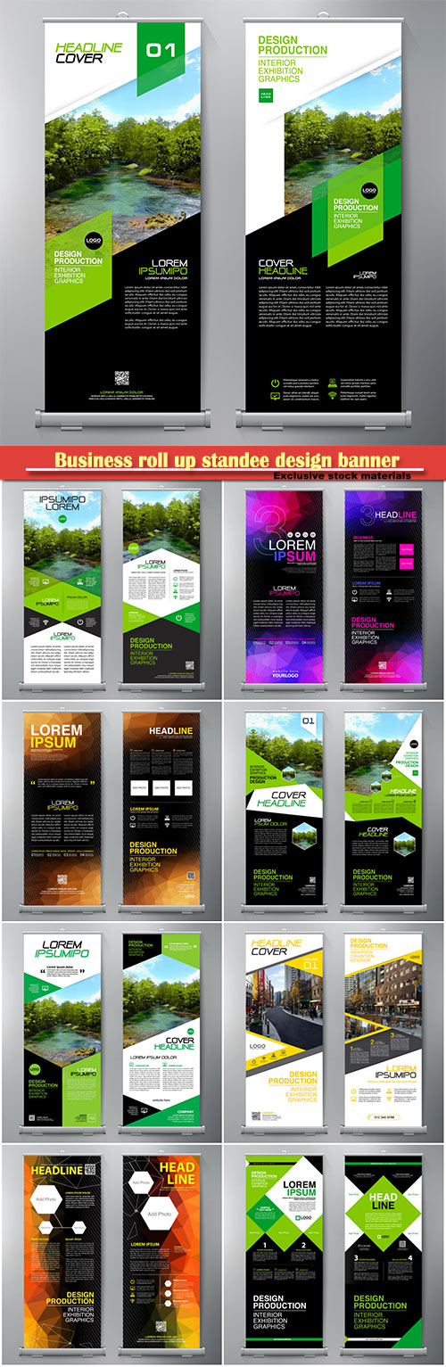 Business roll up standee design banner template, presentation and vector brochure flyer