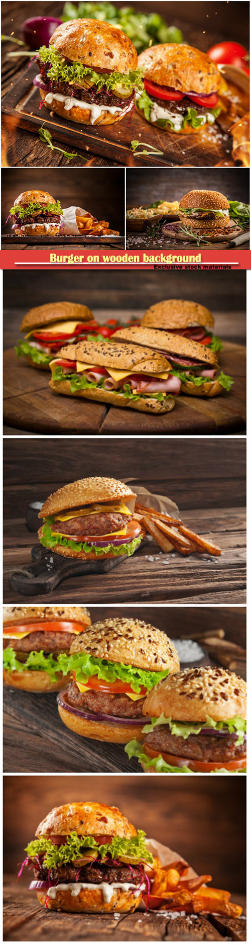 Burger on wooden background with copy space