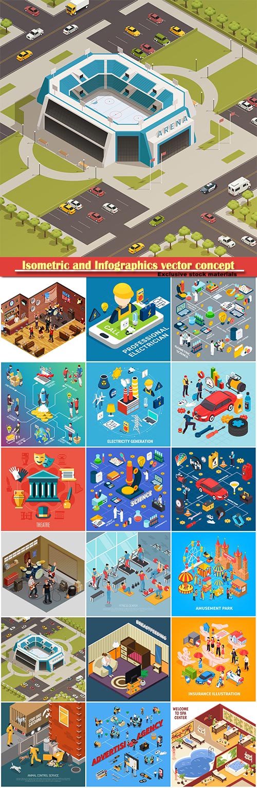 Isometric and Infographics vector concept, icon set on business style # 6